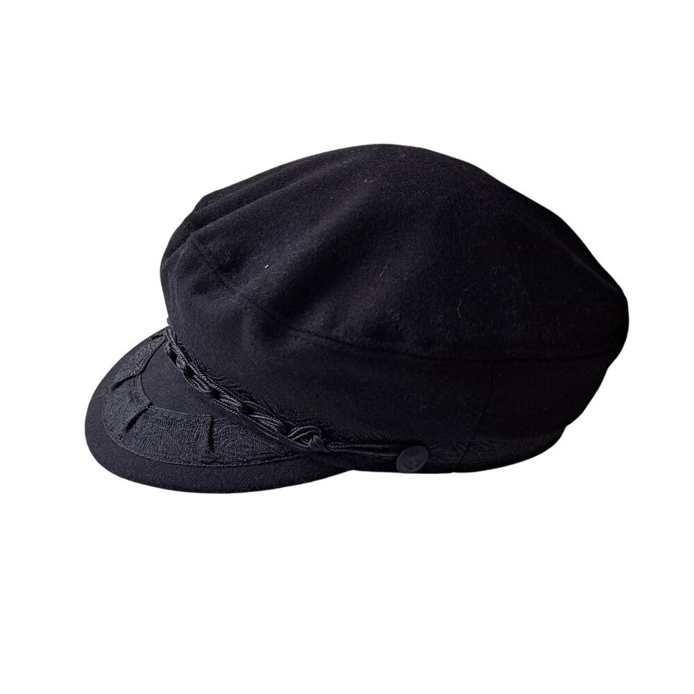 Black Greek Fisherman Cap 85% Wool 15% Nylon Fiddler Biker Sailor Sz Mens 7 1/8 - Picture 4 of 8